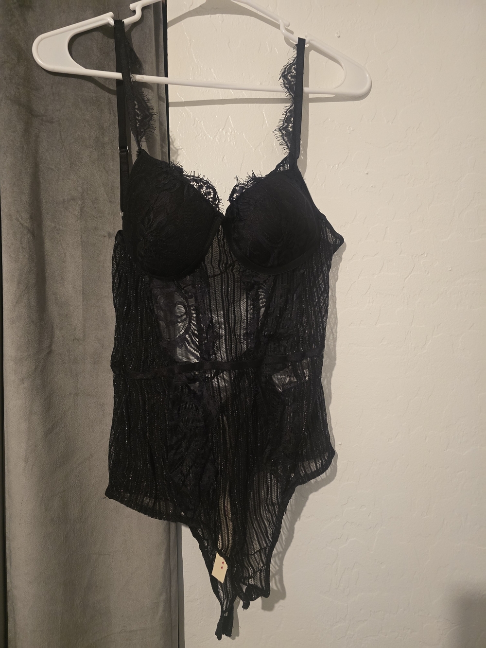 Chocolate USA Lace Bustier Bodysuit in Black Size Large NWT   2×1